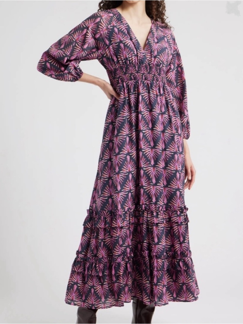Chelsea28 Tiered Ruffle Long Sleeve Maxi Dress Size Medium